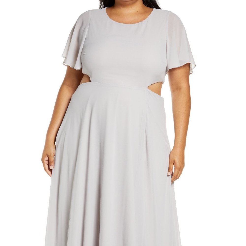 Brand New Lulus Light Gray Open Back Maxi Dress